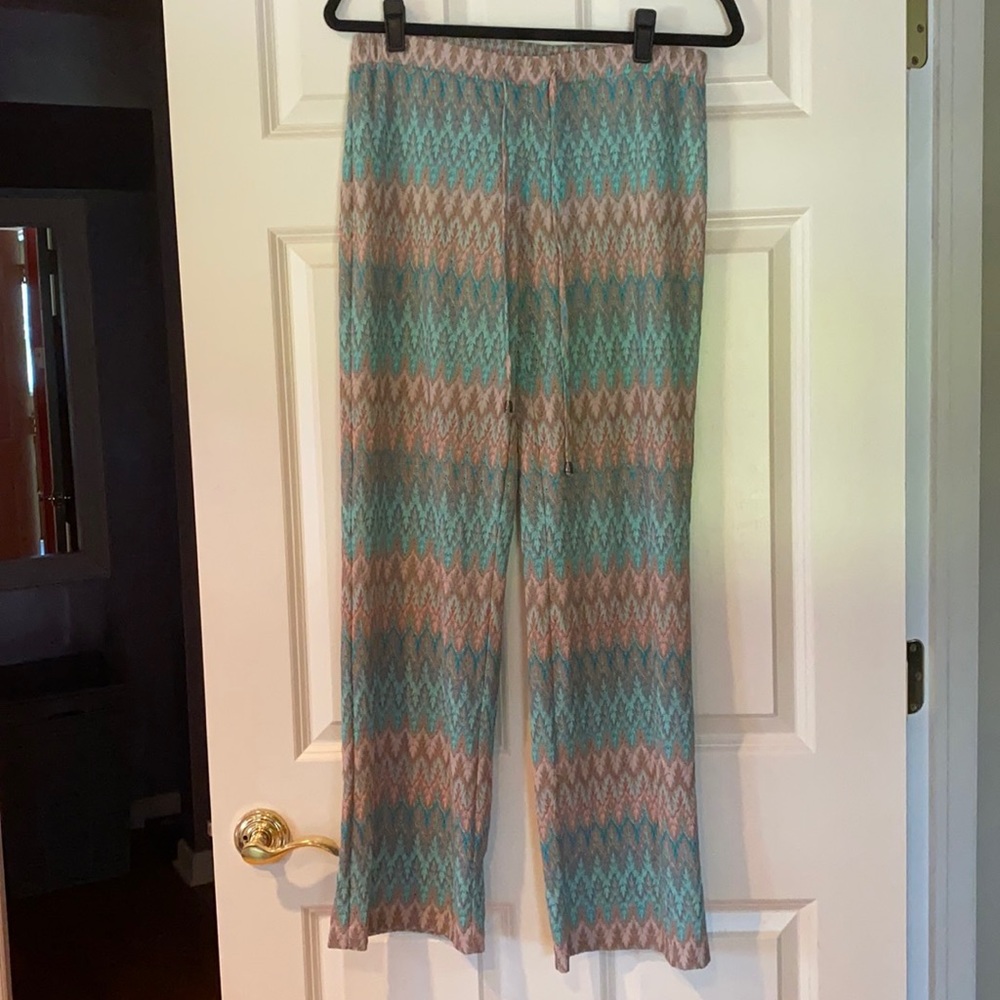 Turquoise & beige pant with shimmer details